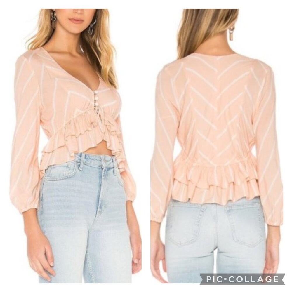 FREE PEOPLE SZ S SAMIFRAN RUFFLE TOP IN PEACH
